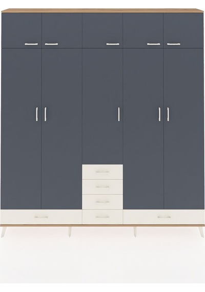 Arges Dolap 6 Raflı 6 Çekmeceli 4 Askılı 220x30x243 Çam-antrasit/aytaşı Antrasıt/aytası Arges Dolap 6 Raflı 6 Çekmeceli 4 Askılı 220x30x243 Çam-antrasit/aytaşı Antrasıt/aytası