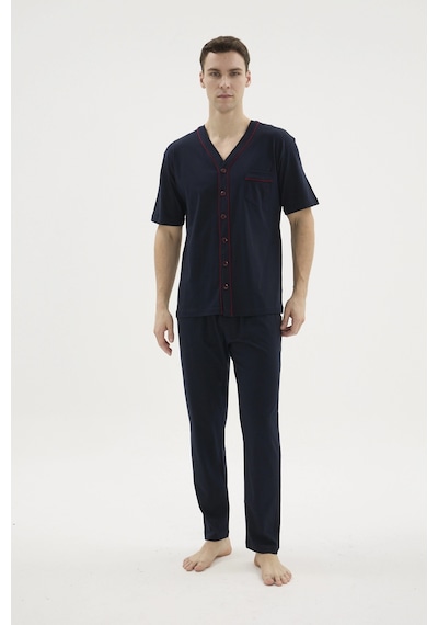 Moda Dua Kocabey 2113v.yaka Boydan Düğmeli Pijama Takım Lacivert