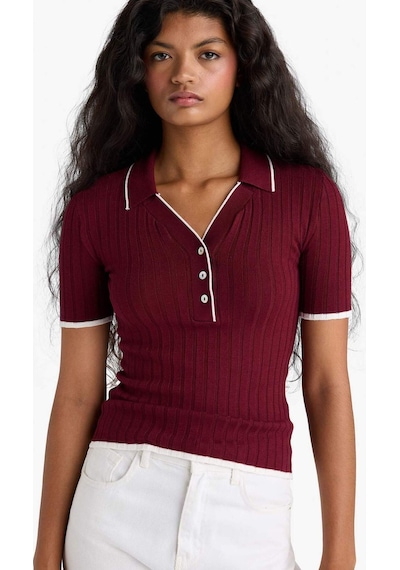 Defacto Fitted Polo Yaka Triko Kısa Kollu Kazak F7771ax25aubr59 Bordo