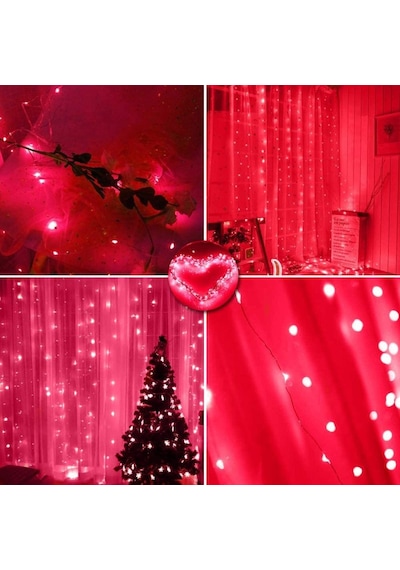 KIRMIZI SALKIM LED IŞIK KIRMIZI LED IŞIK USB + KUMANDALI KIRMIZI İNCE PERİ LEDLİ 3X2.5 METRE YILBAŞI IŞIKLARI NOEL IŞIKLARI Kırmızı