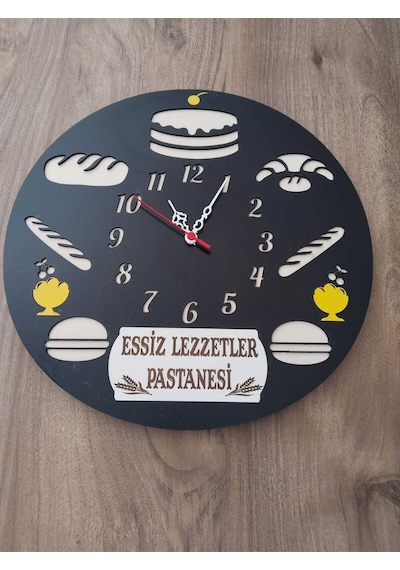 Cafe //fırın // Unlu Mamuller // Pastane İş Yerine Özel Kişiye Özel İsim Yazılı Duvar Saati Siyah