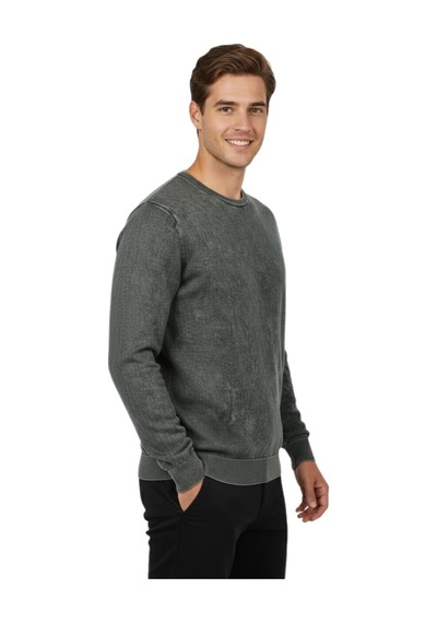 Raymons Erkek Spor Sıfır Yaka Taşlama Yıkamalı Regular Fit Kazak Bgl-st04952 Haki