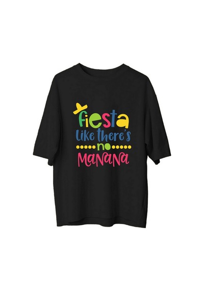 Paybuy Fiesta Ruhunu Yaşa Baskılı Erkek Oversize Tişört Siyah
