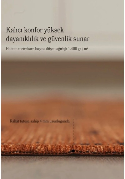 Bohem Tarz Geometrik Desenli Pamuk Taban Turuncu Renk Şönil Kilim