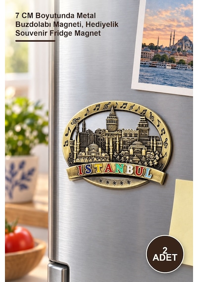 2 Adet İstanbul Temalı Metal Magnet 7 Cm Boyutunda Metal Buzdolabı Magneti, Hediyelik Souvenir Fridge Magnet