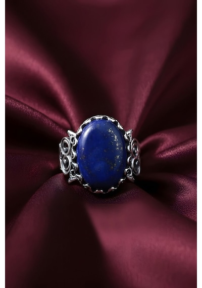 El İşçiliği Özel Tasarım Lapis Lazuli Taşlı Kadın Yüzük 12 Gümüş