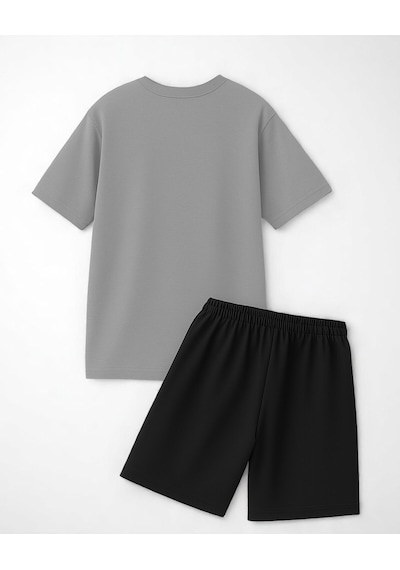 Uyguntarz Unisex 3 Kalp Baskılı Tasarım Şort Takım Gri