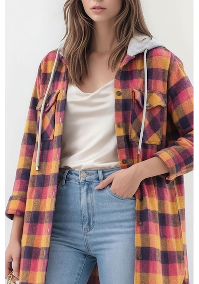 Mamayaga Kadın Desen Bloklu Oduncu Oversize Geniş Kalıp Casual Cepli Kapüşonlu Uzun Boy Ceket Gömlek Çok Renkli Mamayaga Kadın Desen Bloklu Oduncu Oversize Geniş Kalıp Casual Cepli Kapüşonlu Uzun Boy Ceket Gömlek Çok Renkli