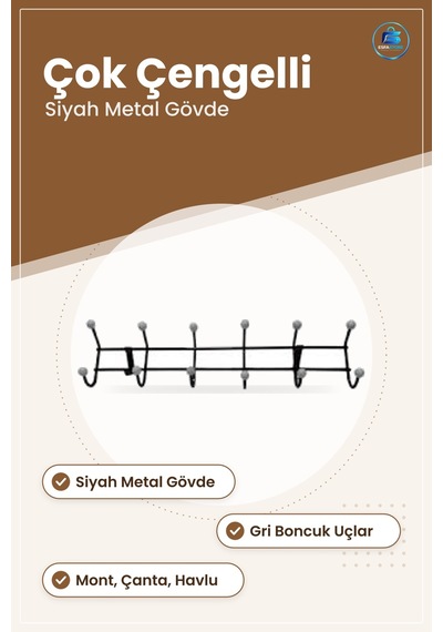 Askılık Siyah Metal Boncuklu Duvar Tipi Mont Havlu Çanta Elbise A Çok Renkli