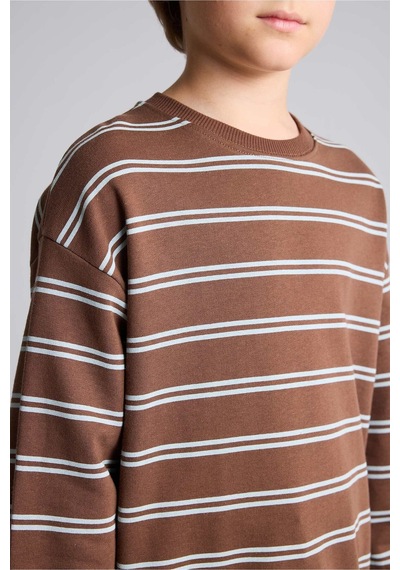 Defacto Oversize Bisiklet Yaka Çizgili Sweatshirt Erkek Çocuk H9694a826wnbn333 Kahve-bn333