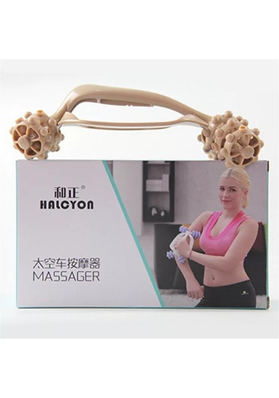 4 Tekerli Selülit Masaj Silinidiri Ahşap Selülit Roller Kahverengi