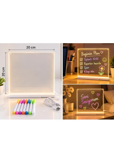 Arvale 20x20 Cm Led Işıklı Yazı Tahtası Usb Girişli, 7 Renk Kalemli, Silinebilir Masaüstü Not Panosu, Dekoratif Mesaj Ve Hatırlatma Tahtası Şeffaf Arvale 20x20 Cm Led Işıklı Yazı Tahtası Usb Girişli, 7 Renk Kalemli, Silinebilir Masaüstü Not Panosu, Dekoratif Mesaj Ve Hatırlatma Tahtası Şeffaf