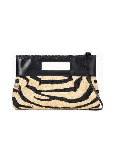 Staud Zebra Desenli Clutch Çanta, Rafya & Deri Lena , Çok Yönlü Şıklık El Çantası Siyah