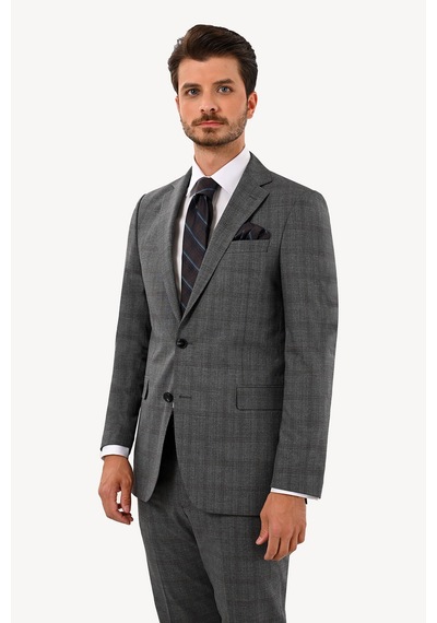 Erkek Füme Regular Fit Çift Yırtmaç Takım Elbise