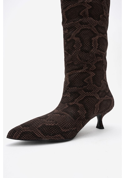 Luvishoes Luvi Shoes Crow Kahverengi Desenli Sivri Burunlu Kadın Topuklu Kısa Çizme Kahverengi