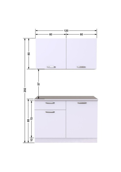 Tdesigno Ela Hazır Mutfak Dolabı 120 Cm - Tezgah Dahil - Beyaz Beyaz