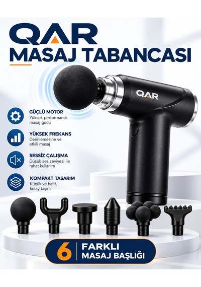 Qar Masaj Tabancası 6 Başlıklı Derin Doku Kas Masaj Aleti Sessiz Çalışan Şarjlı Taşınabilir Sporcu Masaj Cihazı Siyah