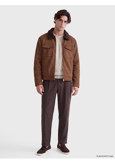 LC Waikiki Lc Waıkıkı Kahverengi Regular Fit Kürk Yaka Süet Erkek Mont