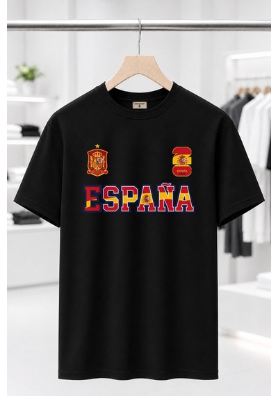 Bayloranzzo Espana İspanya %100 Pamuk Heavy Cotton Premium Kalite Unisex Tişört Siyah