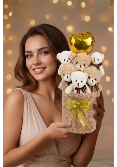 Sevgililer Günü Ne Özel: Premium Kalp Balonlu Deluxe Peluş Boz Ayıcık Buketi Özel Kutulu Tasarım
