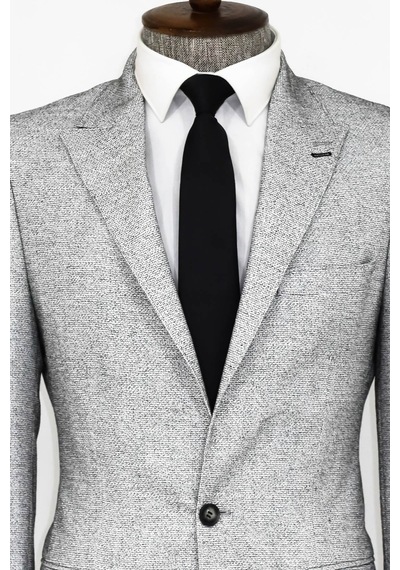 Wessi Kendinden Desenli Slim Fit Gri Erkek Ceket Gri