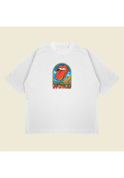 Startmore Rolling Stones Atlanta Baskılı Oversize Unisex Pamuklu Nefes Alan Kalın Kumaşlı Beyaz