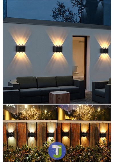 Technojet Modern Solar Güneş Enerjili 6 Ledli Bahçe Aydınlatması Aplik Sarı Işık Led Lamba 2 Adet