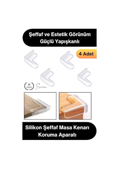 Köşekoruma Silikon Şeffaf Masa Kenarı Koruma Aparatı 4 Adet Yapışkanlı Köşe Koruyucu Bebek Çocuk Gü