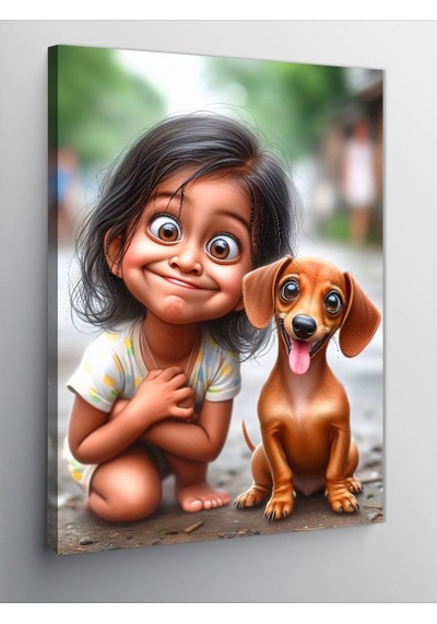Kanvas Tablo Sevimli Kız Ve Köpek 70cmx100cm