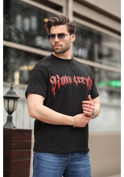 Madmext Siyah Baskılı %100 Pamuk Erkek T-shirt E7141 Siyah