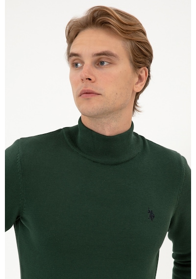 U.S. Polo Assn. Erkek Slim Fit Boğazlı Koyu Yeşil Basic Kazak 50313712-VR079