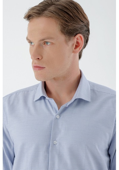 Morven Erkek Mavi Trend Baskılı Desenli İtalyan Yaka Slim Fit Gömlek 24mc004015300 Mavi
