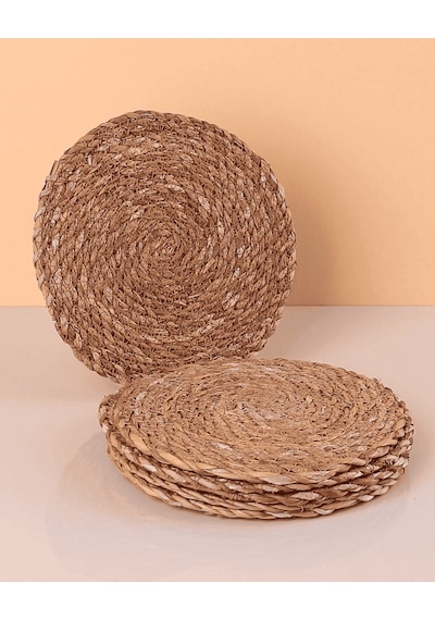 Hasır 6 Lı Bardak Altlığı 12 Cm Çay Fincan Kupa Mum Altlığı Dekoratif Supla Koyu Kahverengi