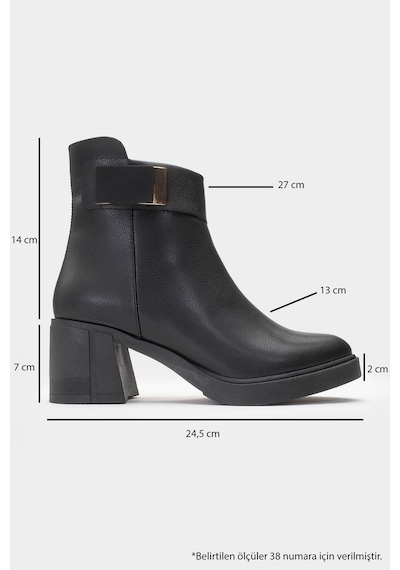 Luvishoes Rashe Siyah Tokalı Kadın Kalın Topuklu Bot Siyah