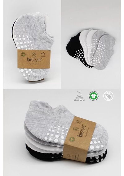 6'lı Sneakers Kaymaz Penye Çorap Bs20102 Gri Beyaz Siyah Renkli Çok Renkli