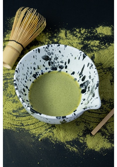 Seramik Mat Siyah Benekli Matcha Kase Ve Whisk Tutacağı Set Beyaz - Siyah - 711673884 Beyaz - Siyah