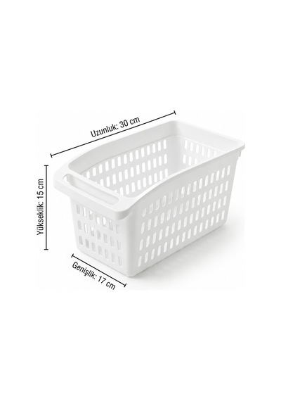 Tr 2'li Beyaz Plastik Organizer Sepet, 30x17x15 Cm Kulplu Dolap İçi Düzenleyici, Mutfak Buzdolabı Raf Sepeti, Sebze, Genel