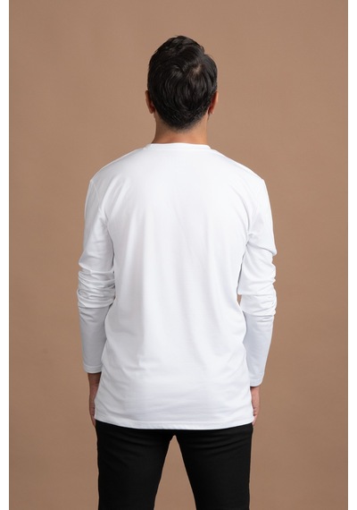 Paul Martin Regular Fit Bisiklet Yaka Rayon Kumaş Full Likralı Uzun Kol Sweatshirt Beyaz