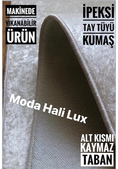 STY Home Vogue Yıkanabilir Kaymaz Tabanlı Halı Yolluk Makinede Gri Siyah