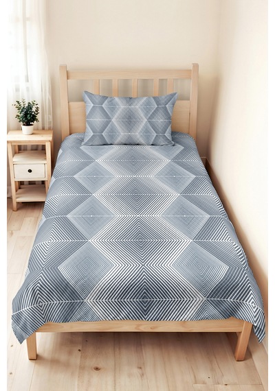 Mavi Geometrik Genç Odası Tek Kişilik Pike Takımı - Gri Modern 160x220 Cm Kapitone Yatak Örtüsü Mumlu Bulut Kokusu