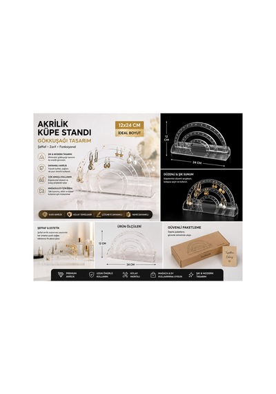 Şeffaf Akrilik Küpe Takı Standı 24x12 Cm Şık Takı Düzenleyici