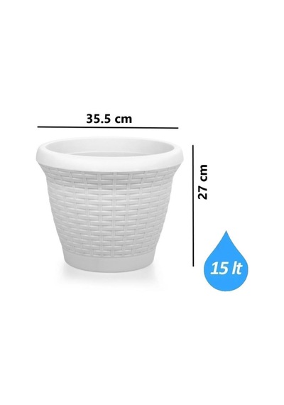 Omnipazar So-hs04 Plastik Hasır Desenli Dekoratif Saksı 15 Litre No 4 Kirli Beyaz 113