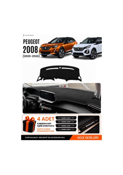 Peugeot 2008 2020-2026 Uyumlu Torpido Koruma, Torpido Örtüsü, Torpido Kılıfı - Siyah