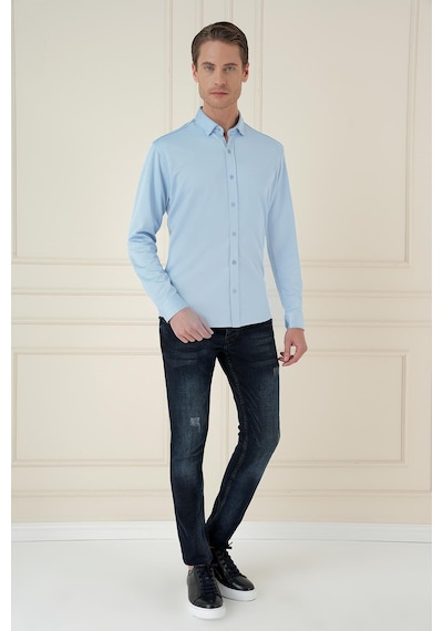 Efor G 1583 Slim Fit Mavi Klasik Gömlek Mavi