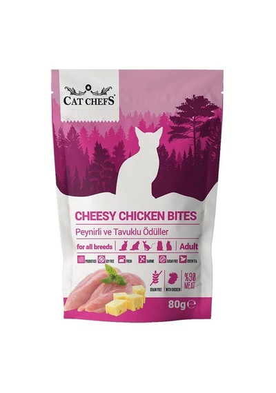 Cat Chefs Cheesy Chicken Bites Peynirli ve Tavuk Etli Yetişkin Kedi Ödül Maması 80 G