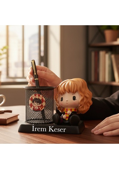 Kişiye Özel Hermione Temalı Kalemlik Ve Masaüstü Organizer İsim Yazılı Sevimli Figürlü Kalem Tutucu