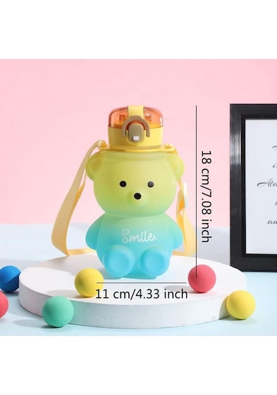 Smile Ayıcıklı Matara 800 Ml Su Şişesi Beyaz Plastik Diğer