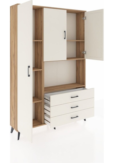 Arges Dolap 6 Raflı 3 Çekmeceli 3 Kapaklı 132x30x195 Çam-ayta... Çam