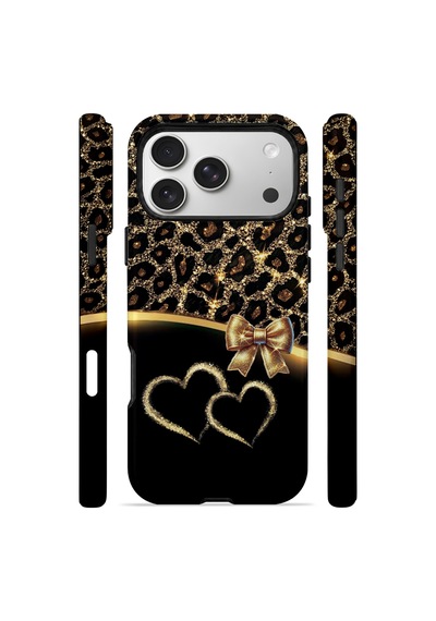 Velvoria Valestra Altın Kalpli Leopar Apple iPhone Uyumlu 17 Pro Darbe Korumalı Kılıf Valestra Select - Altın Kalpli Leopar