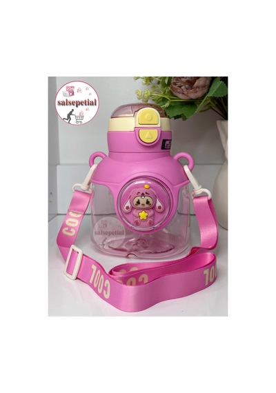 Ayıcık Su Matarası Ayıcıklı Suluk Figürlü Su Şişesi Ayıcık Matara Askılı Pipetli Matara 750ml Pembe